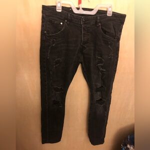 & Denim Black Ripped Jeans Size 36/32